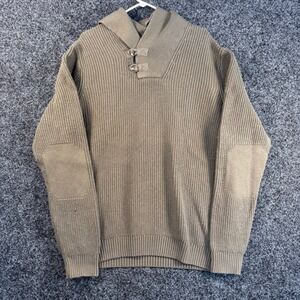 Duluth Trading Co Mens L Tall Shawl Collar Pullover Sweater Elbow Patches Green